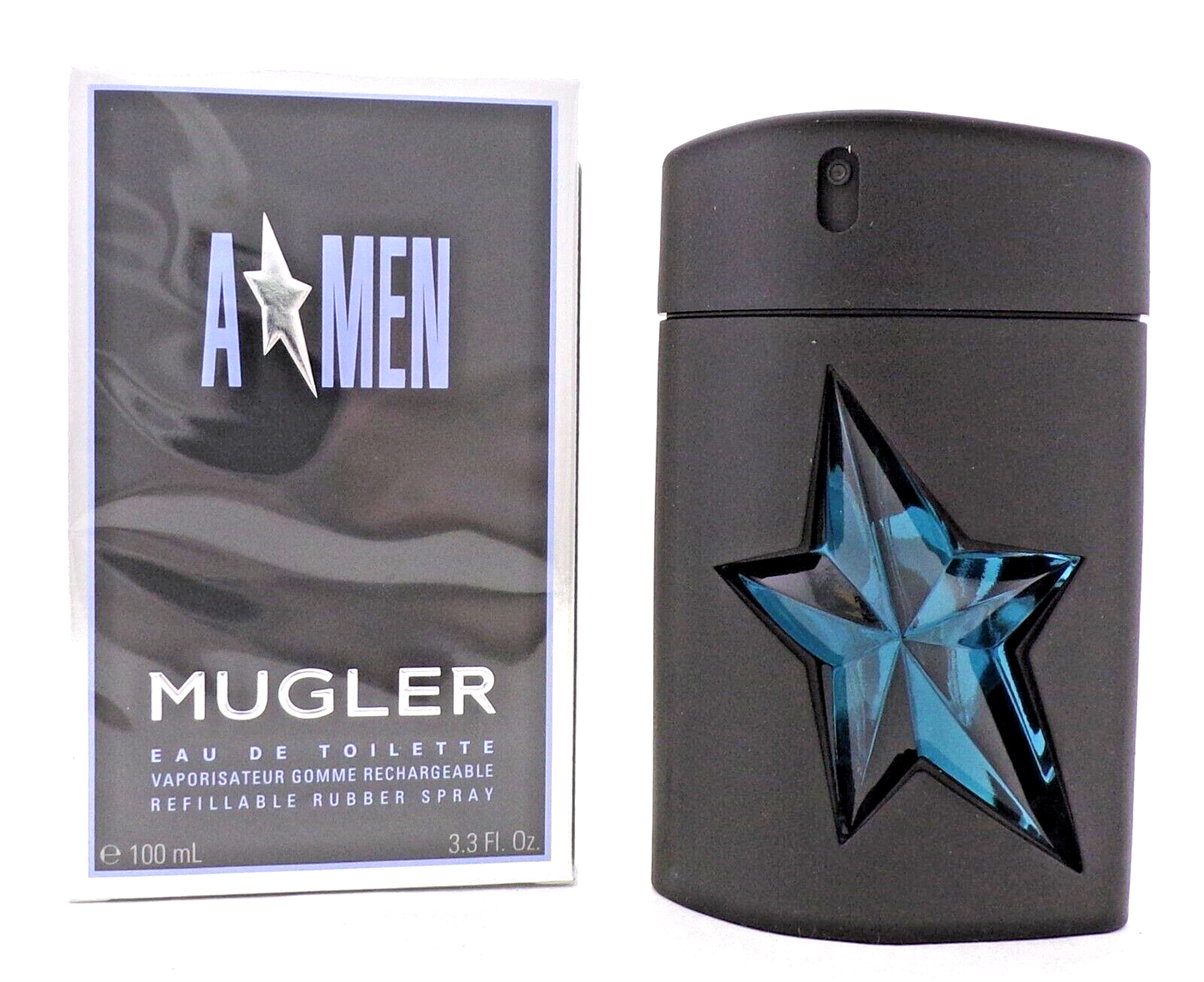 A Men by Mugler 3.3 oz Eau de Toilette Refillable Rubber Spray for Men. New Box