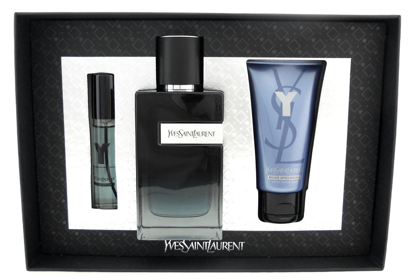 Y by Yves Saint Laurent YSL 3.3oz.&10ml. EDP Spray+1.6oz.A/Sh.Balm New Set DAMAGED BOX