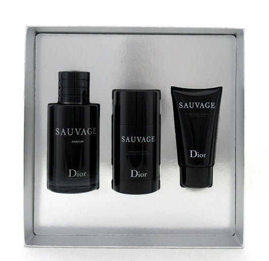 Dior Sauvage Parfum Spray 3Pc Set 3.4 oz.+ Deodorant Stick +After Shave Balm New