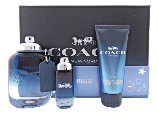COACH BLUE 3.3oz & 0.5oz Eau de Toilette Spray+3.3 oz Shower Gel.New SET for Men
