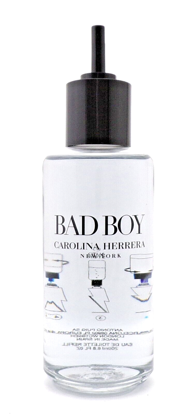 Bad Boy by Carolina Herrera 6.8 oz. Eau de Toilette REFILL for Men. New NO BOX + Empty Travel Glass 1.0 oz. Spray Bottle +Â  Funnel