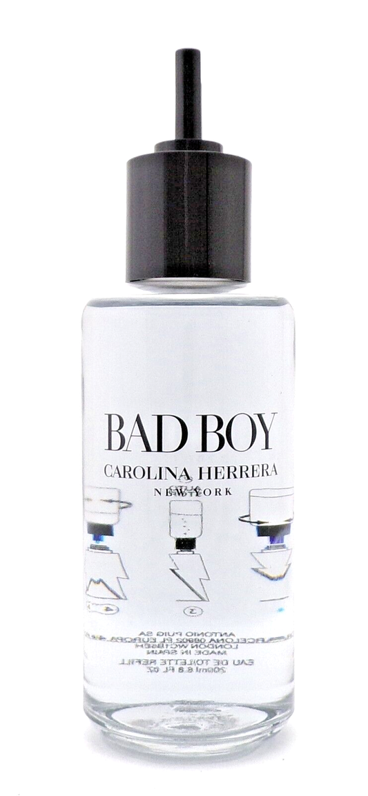Bad Boy by Carolina Herrera 6.8 oz. Eau de Toilette REFILL for Men. New NO BOX + Empty Travel Glass 1.0 oz. Spray Bottle +Â  Funnel