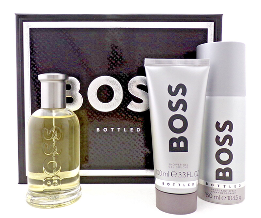 Boss Bottled by Hugo Boss 3.3oz EDT+ 3.3oz SH/Gel+ 5.0oz Deo Spray New Men's SET