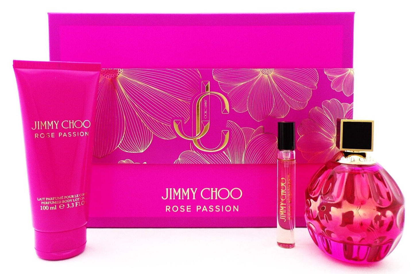 ROSE PASSION by Jimmy Choo 3.3oz & 0.25oz EDP Spray + 3.3oz B/Lotion Women's SET
