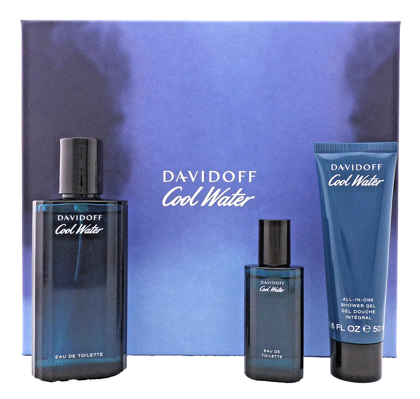 Cool Water by Davidoff 2.5 oz & 0.5 oz EDT Spray + 1.6 oz Sh/Gel. New Men's SET
