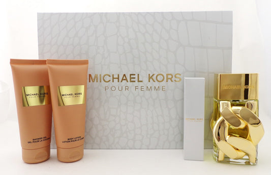 Michael Kors Pour Femme 4 Pcs Set for Women 3.4 oz. EDP Spray+Travel+B/Lot+S/Gel