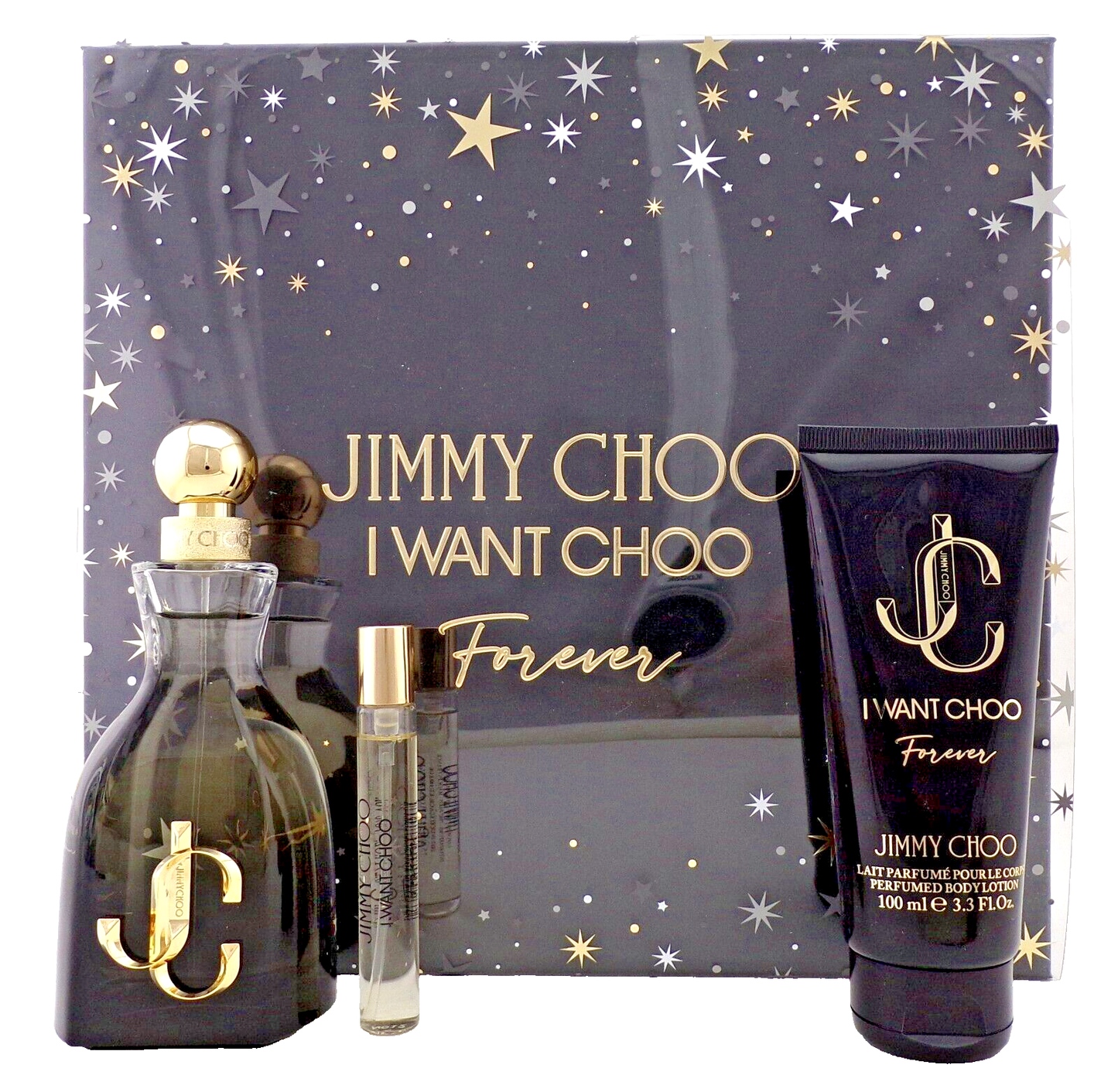 Jimmy Choo I Want Choo FOREVER SET: 3.3 oz & 0.25 oz EDP+3.3 oz B/Lotion New SET