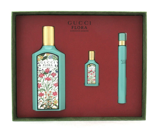 Flora Gorgeous Jasmine by Gucci Set for Women EDP Spray 3.3 oz.+Mini+TravelSpray