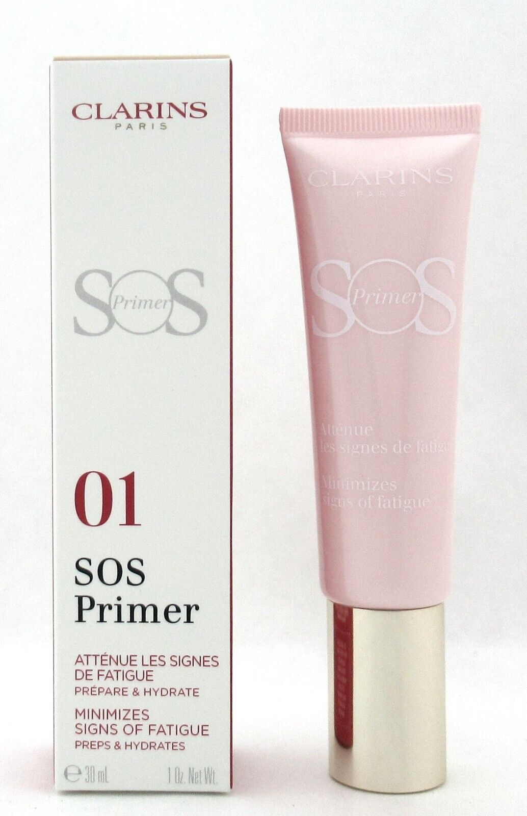 Clarins SOS Primer 01 Rose Preps & Hydrates 30 ml./ 1.0 oz. New In Box