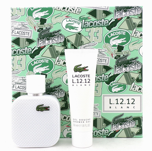 Lacoste L.12.12 Blanc 1.6oz Eau de Toilette Spray+1.6oz Shower Gel New Men's SET