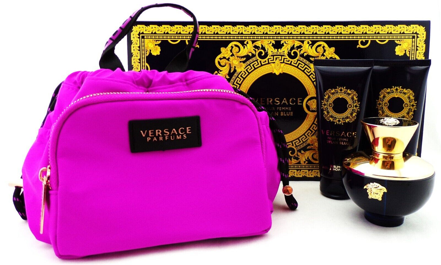 Versace Dylan Blue Pour Femme 4 Pcs Set for Women EDP  Spray 3.4 + Lot + Gel New