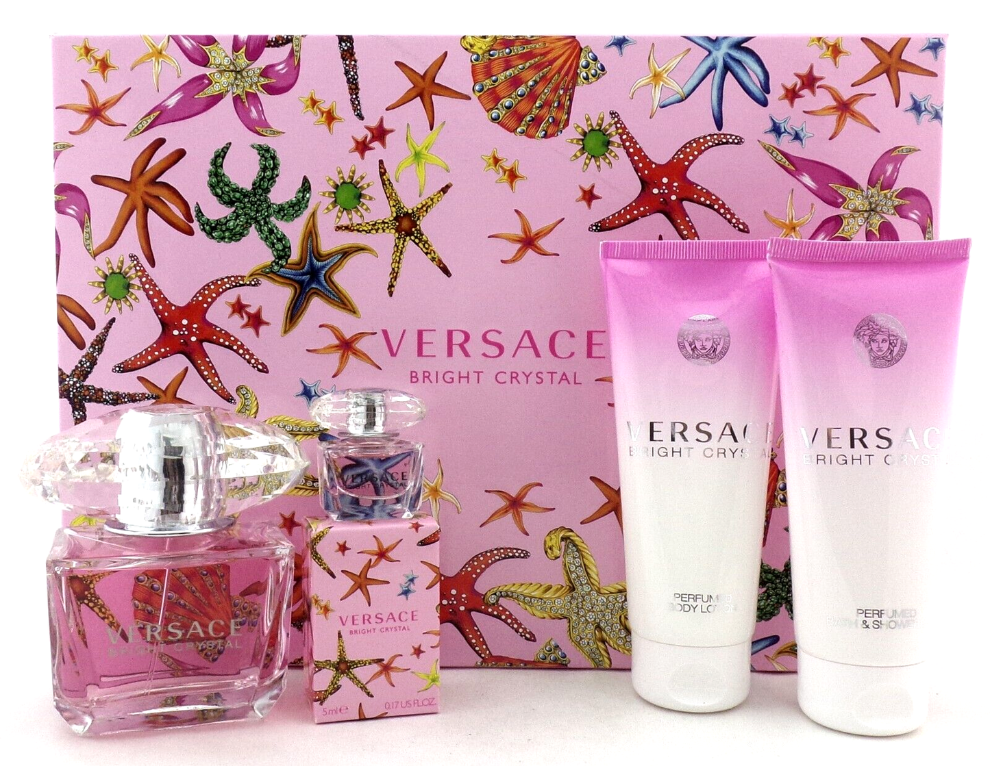 Bright Crystal by Versace 3.0oz. & 5ml. EDT + 3.4oz B/Lot & Sh/Gel New Women SET