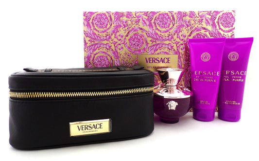 Versace DYLAN PURPLE 4 Pcs Set for Women: 3.4 oz. Eau de Parfum Spray + 3.4 oz. S/Gel + 3.4 oz. B/Lotion + Beauty Case. Brand New