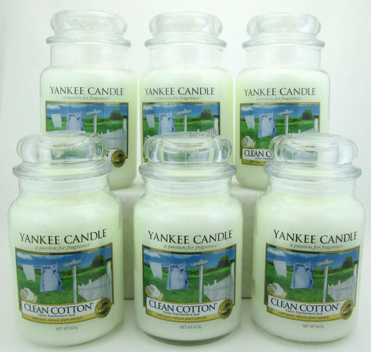 Yankee Candle Clean Cotton 22 oz/ 623 g Large Glass Jars Lot of 6