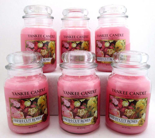 Yankee Candle Scented 22 oz Large Jar - Fresh Cut Roses - Lot of 6