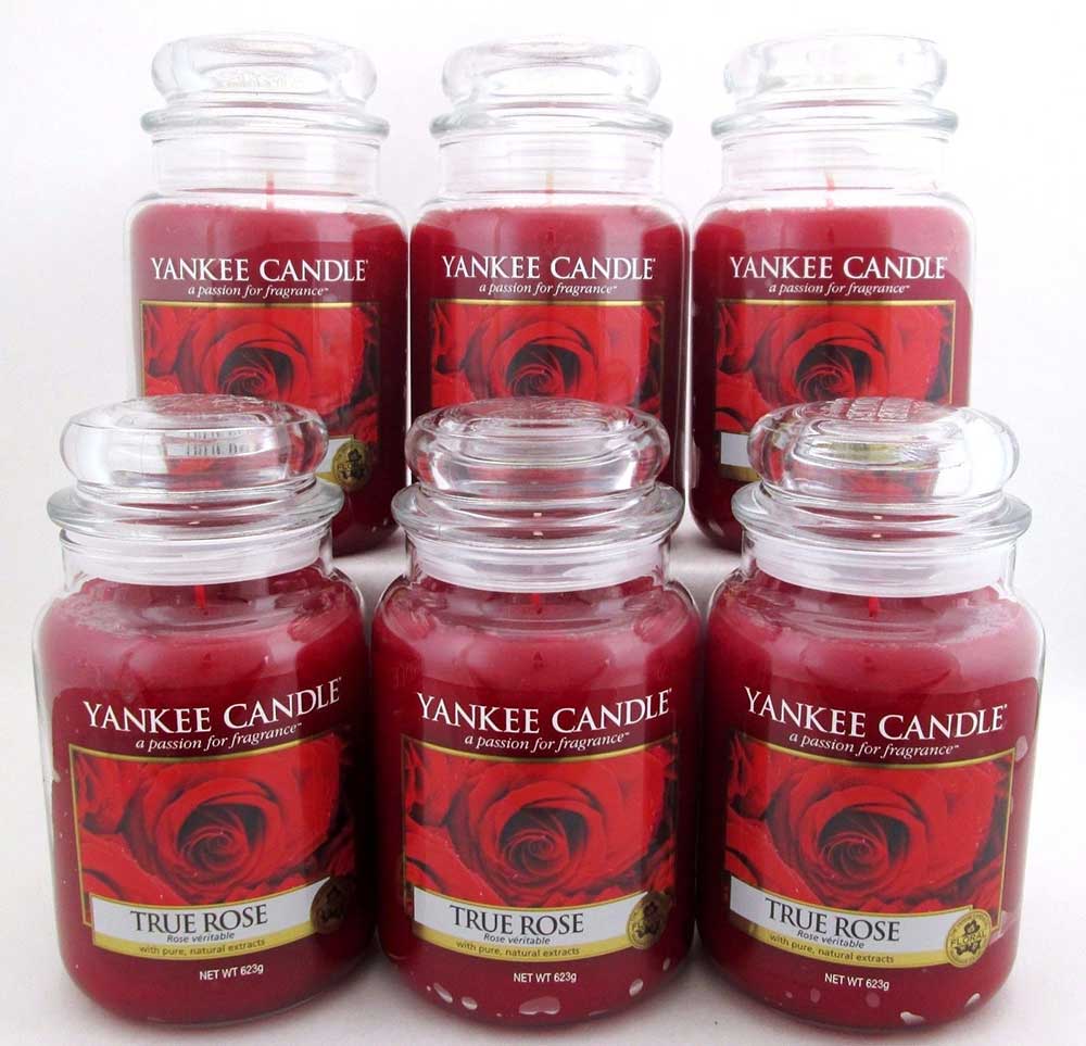 Yankee Candle True Rose 22 oz/ 623 g Large Glass Jars Lot of 6
