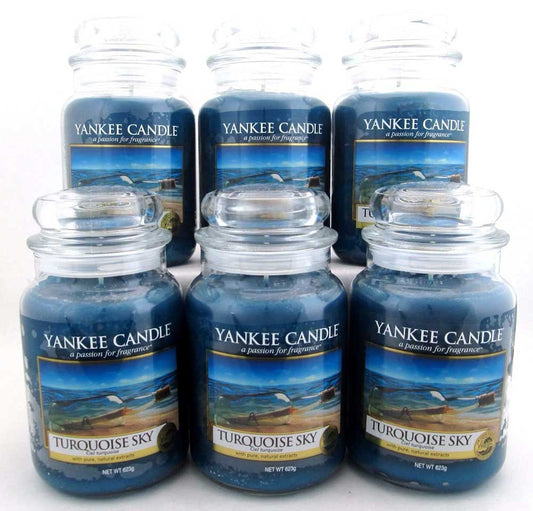 Yankee Candle Turquoise Sky 22 oz/ 623 g Large Glass Jars Lot of 6
