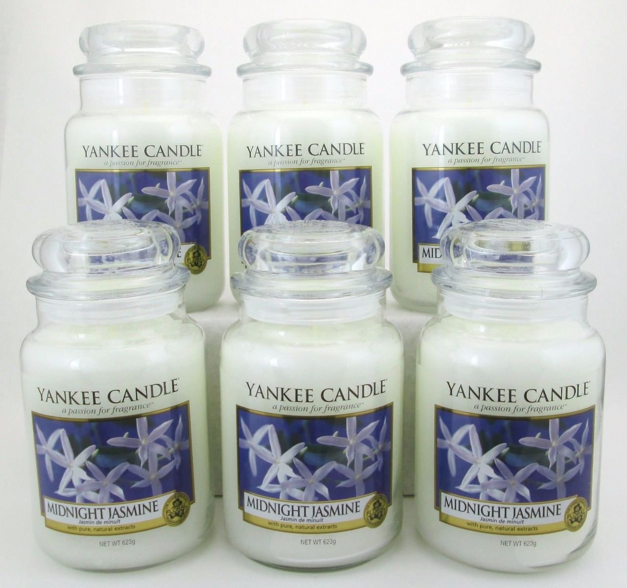 Yankee Candle Midnight Jasmine 22 oz/ 623 g Large Glass Jars Lot of 6