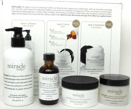 Philosophy Miracle Worker Full Size 4PC.Kit in Damaged Box.Brand New