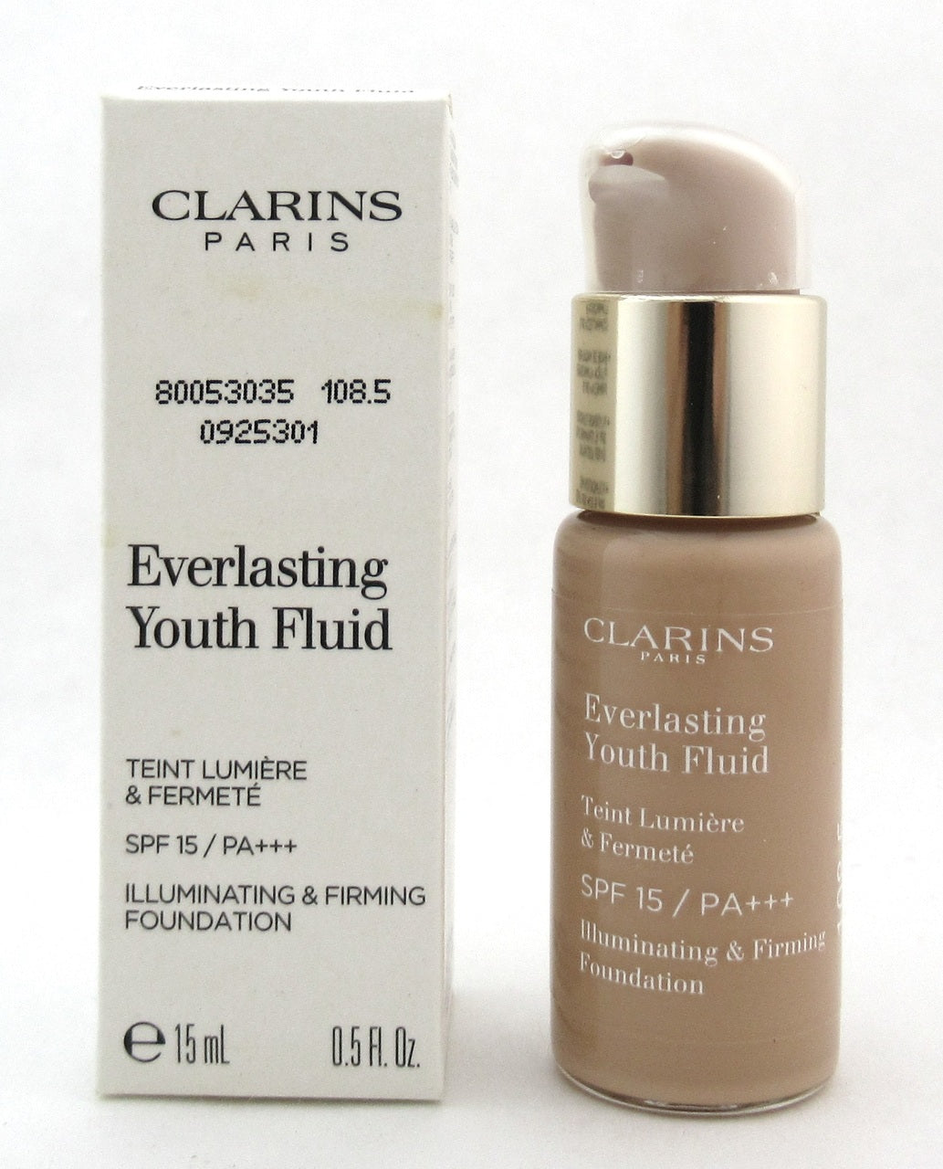 Clarins Everlasting Youth Fluid Foundation SPF15 108.5 Cashew 15 ml./ 0.5 oz. Tester