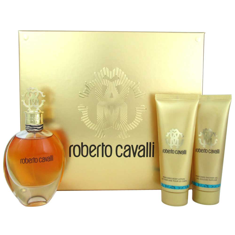 Roberto Cavalli 3Pc Set Women:2.5oz.EDP+2.5oz.B/L & S/Gel *Damag.Box