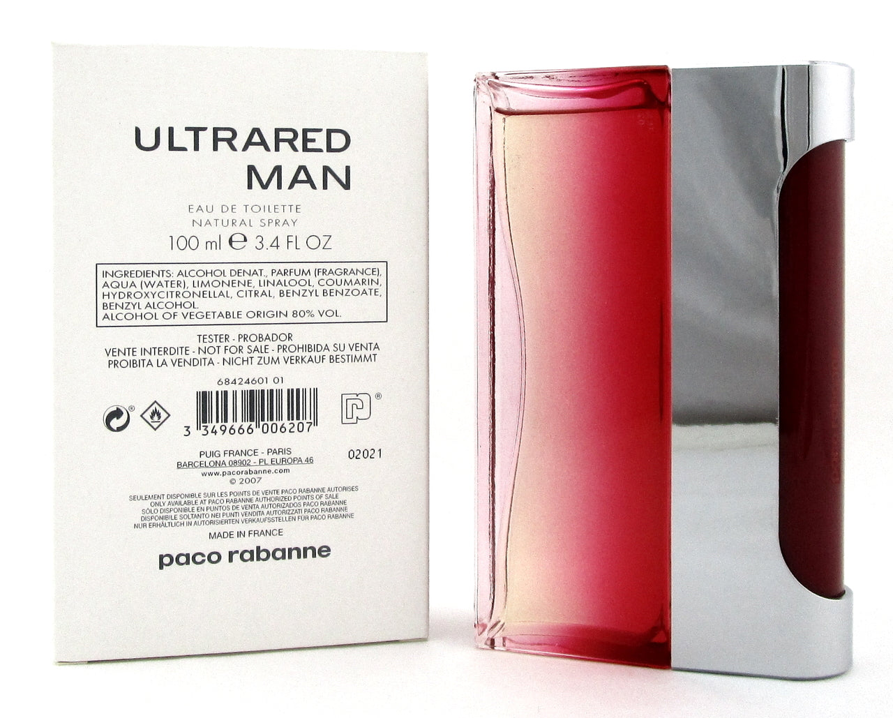 Ultrared Cologne by Paco Rabanne 3.4 oz Eau de Toilette Spray for Men. New Tester