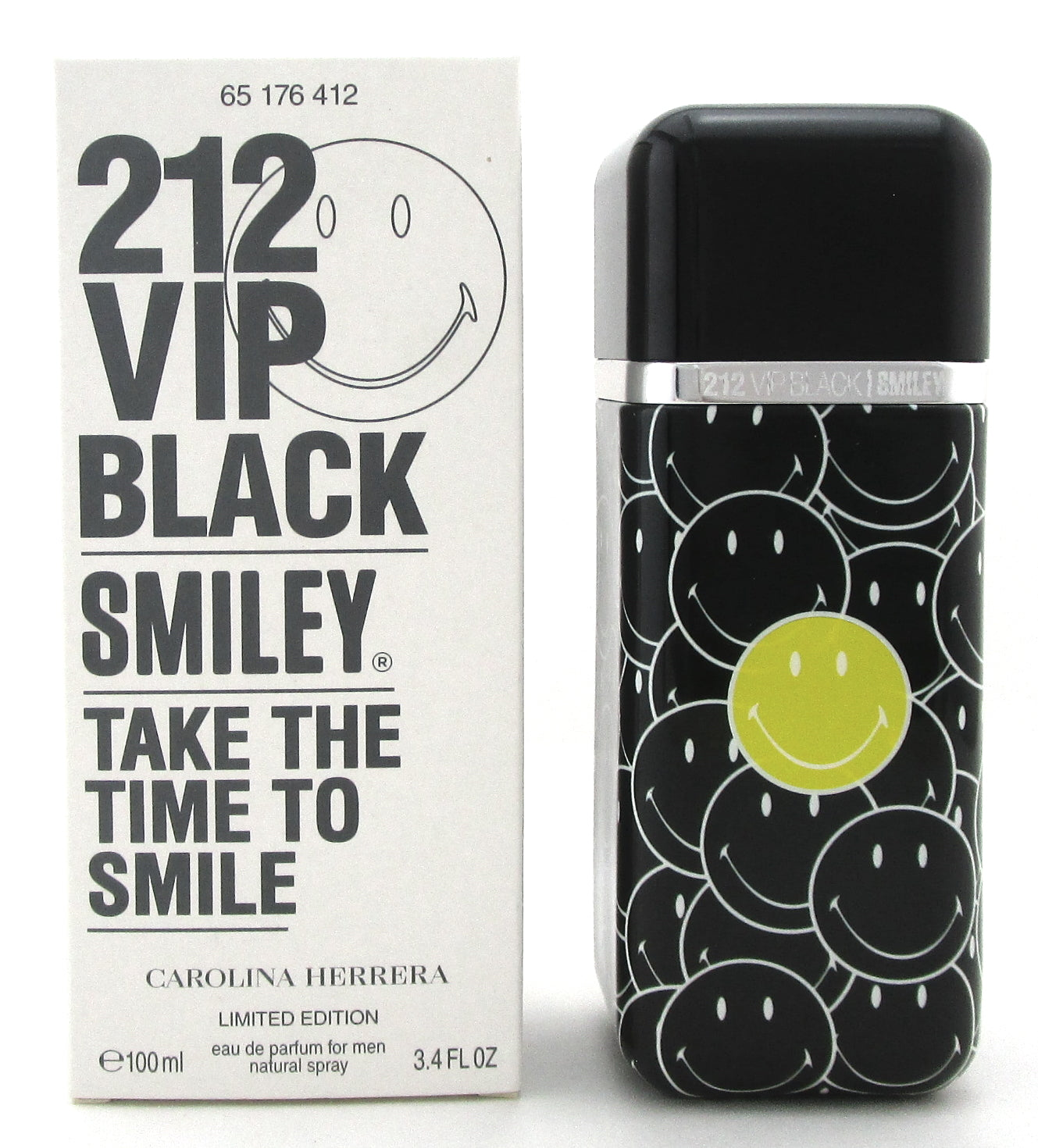 212 VIP BLACK SMILEY by Carolina Herrera 3.4 oz. EDP Spray for Men. New Tester w/Cap