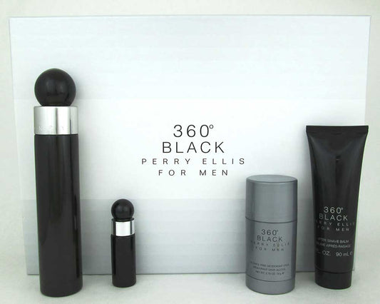Perry Ellis 360 Black 4Pc Set Men:EDT 3.4oz&7.5ml.+A/Sh 3oz+Deo 2.7oz