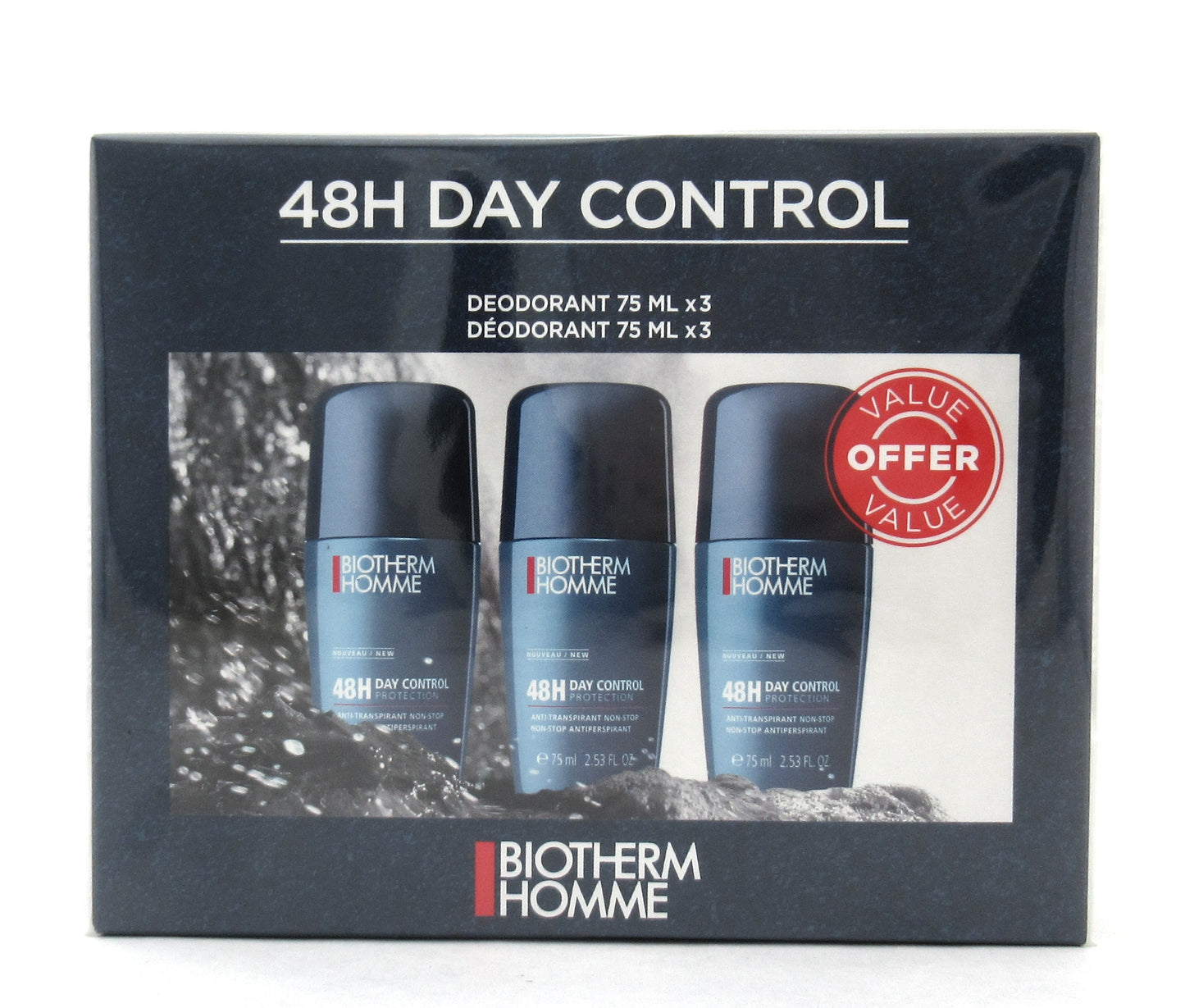 Biotherm Homme 48H Day Control Trio Non-Stop Antiperspirant Roll-On 3x 75 ml New
