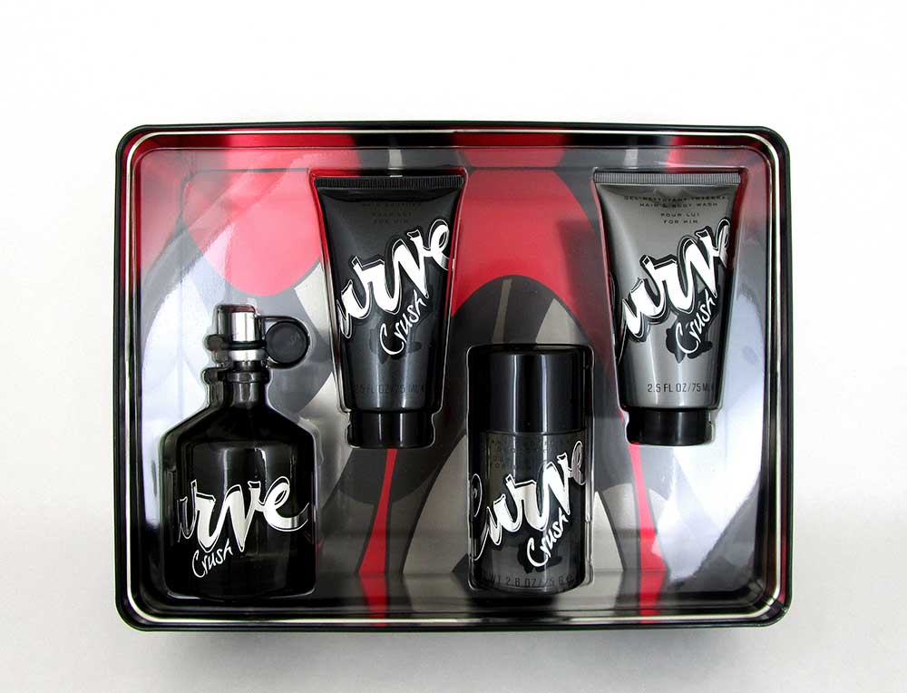 Liz Claiborne Curve Crush 4.2 oz.Cologne 4 Piece Set. New in Tin Box