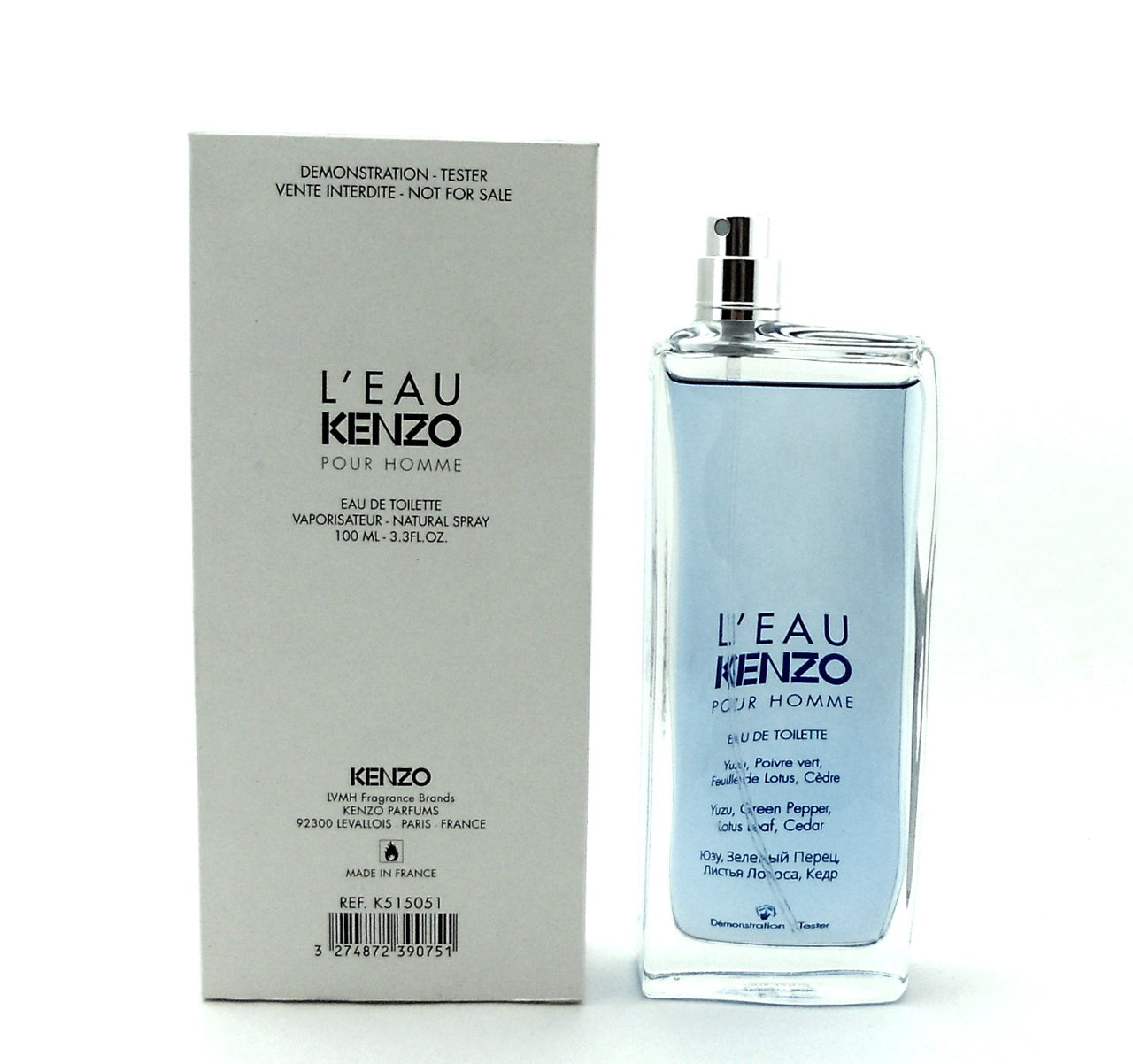 L'eau Kenzo Pour Homme Cologne for Men 3.3 oz. Eau De Toilette Spray Tester