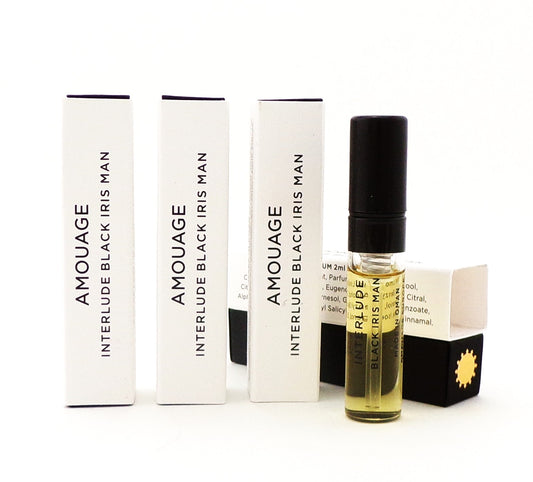 Amouage INTERLUDE BLACK IRIS Man 0.06 oz. Eau de Parfum Sample Spray LOT OF 4 Vials New Damaged Boxes