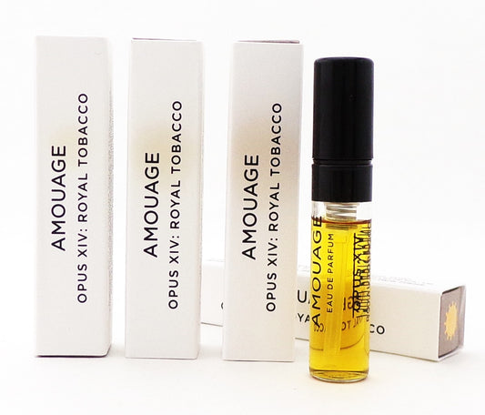 Amouage OPUS XIV: ROYAL TOBACCO Man 0.06 oz. Eau de Parfum Sample Spray LOT OF 4 Vials New Damaged Boxes