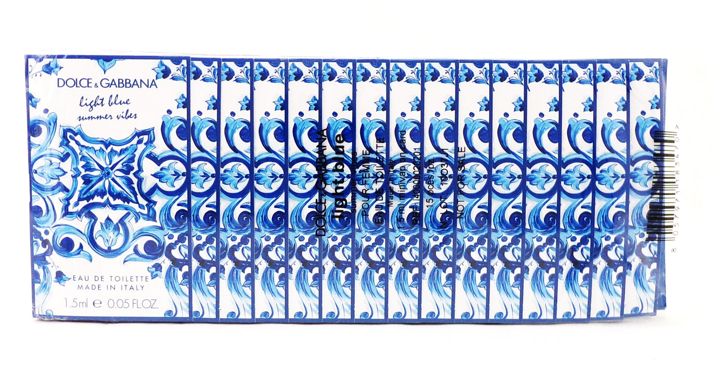 Dolce & Gabbana Light Blue Summer Vibes 0.05 oz./ 1.5 ml.  Eau de Toilette Spray Vial for Women  Lot of 15 pcs. New Sealed Pack