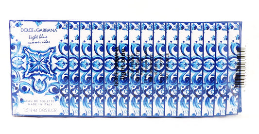 Dolce & Gabbana Light Blue Summer Vibes 0.05 oz./ 1.5 ml.  Eau de Toilette Spray Vial for Women  Lot of 15 pcs. New Sealed Pack