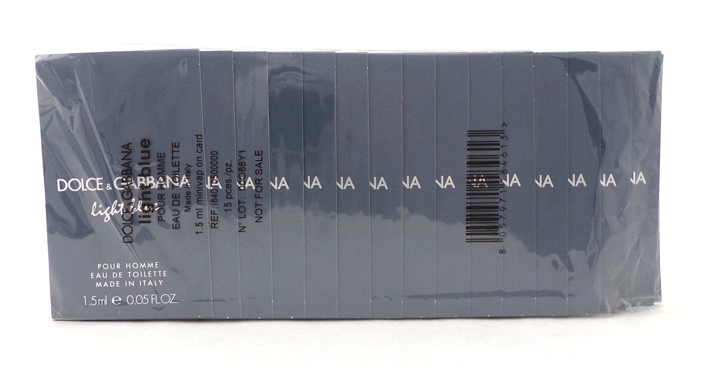 Dolce & Gabbana Light Blue 0.05 oz./ 1.5 ml. Eau de Toilette Spray Vial for Men  Lot of 15 pcs. New Sealed Pack
