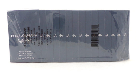 Dolce & Gabbana Light Blue 0.05 oz./ 1.5 ml. Eau de Toilette Spray Vial for Men  Lot of 15 pcs. New Sealed Pack