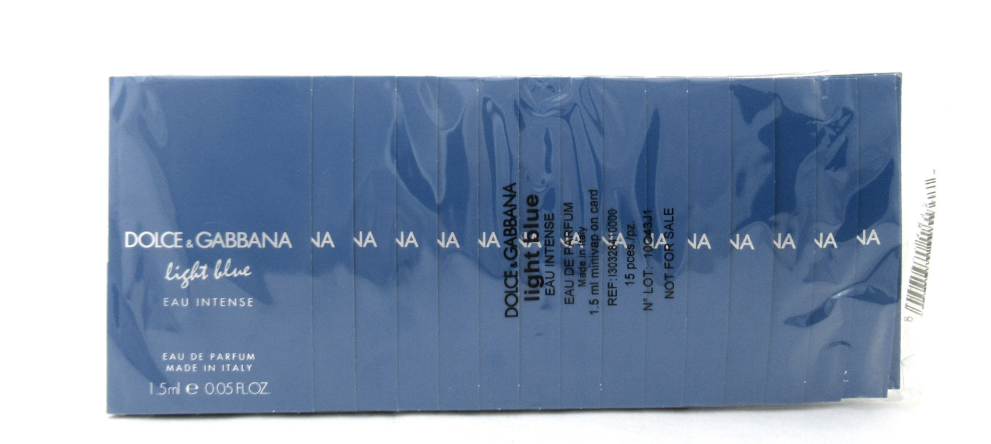 Dolce & Gabbana Light Blue Eau Intense Eau De Parfum Spray Vial for Women 1.5 ml./ 0.05 oz. Lot of 15 New Sealed Pack