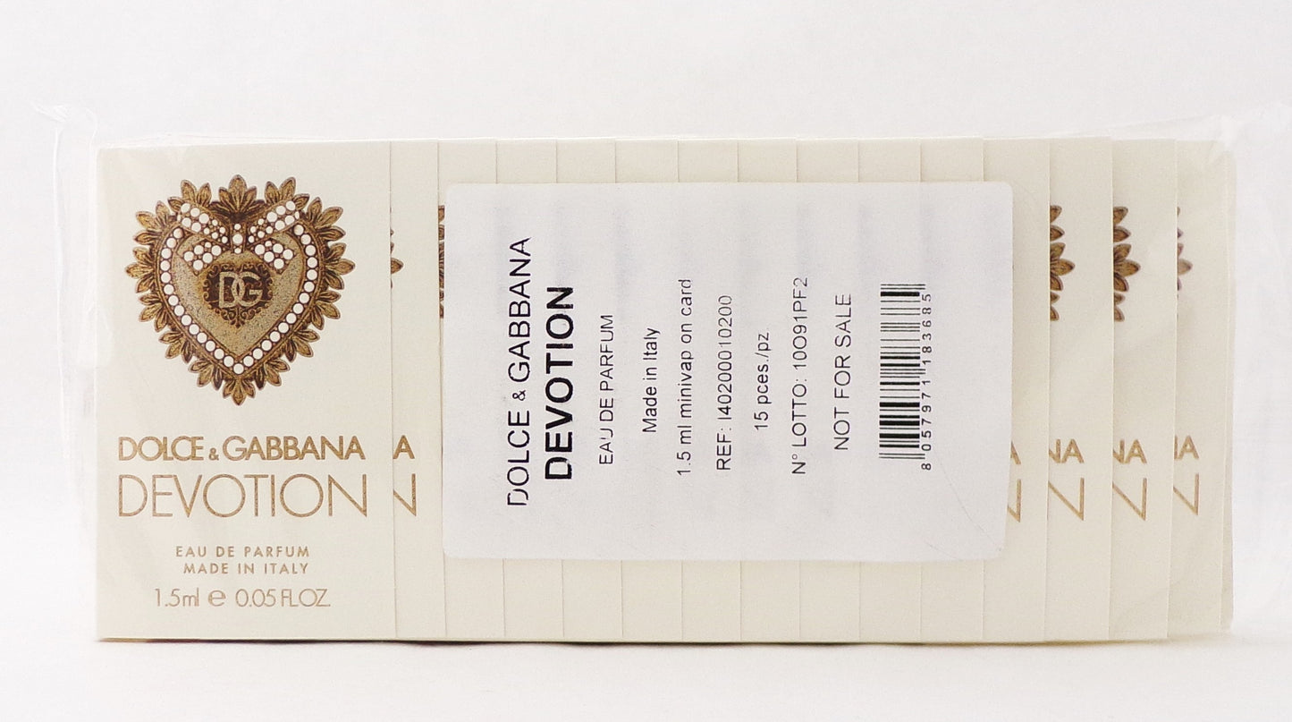 Dolce & Gabbana Devotion Eau de Parfum Spray Vial for Women 1.5 ml./ 0.05 oz. Lot of 15 pcs. New Sealed Pack