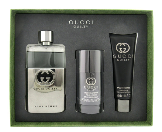 Gucci GUILTY for Men 3 pc Set EDT Spray 3.0 oz. + Stick Deodorant 2.4 oz. + Shower Gel 1.6 oz. New