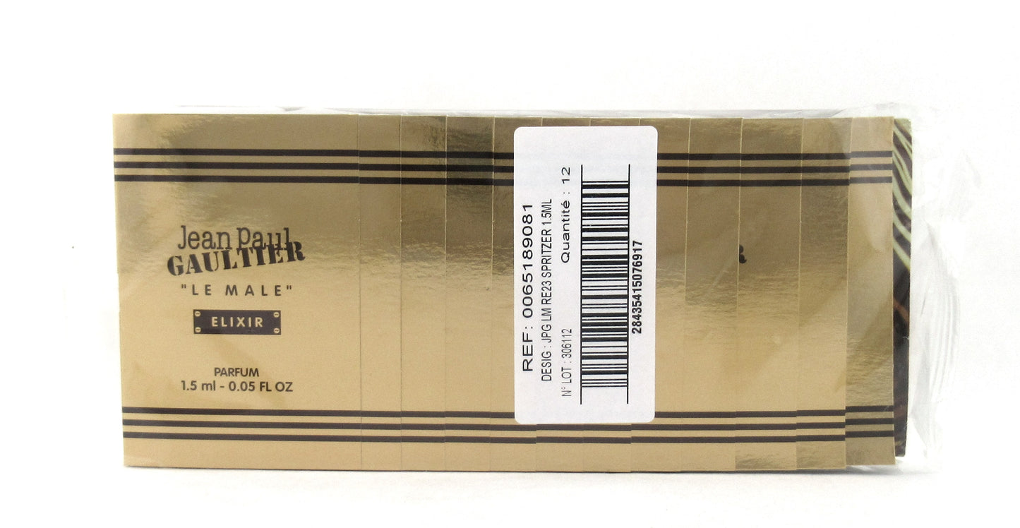 Jean Paul Gaultier LE MALE ELIXIR PARFUM Vial Spray for Men 0.05 oz./ 1.5 ml. Lot of 12 New