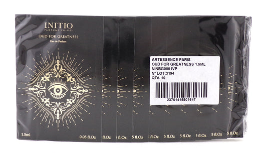 INITIO OUD FOR GREATNESS 1.5 ml./ 0.05 oz. Eau de Parfum Vial Spray. Pack of 10 pcs. New Sealed Bag