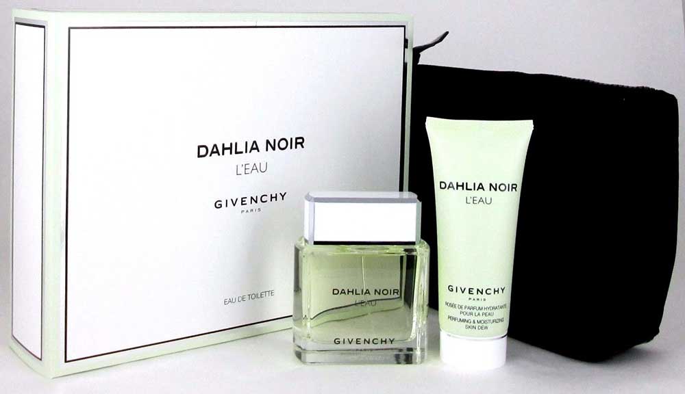 Dahlia Noir L'eau by Givenchy 3 oz.EDT Spray +Skin Dew+Pouch.New Set