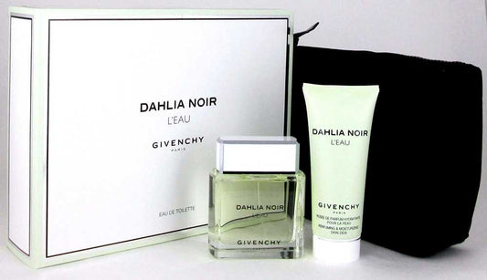 Dahlia Noir L'eau by Givenchy 3 oz.EDT Spray +Skin Dew+Pouch.New Set