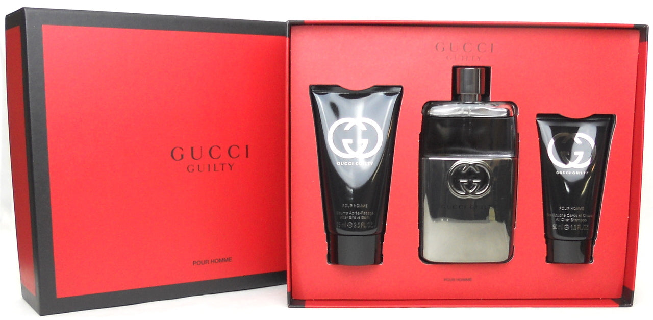 Gucci Guilty Pour Homme Mens set 3.0 oz. Eau de Toilette Spray +2.5 oz.A/S/Balm + 1.6 oz.Sh/Gel. Brand new