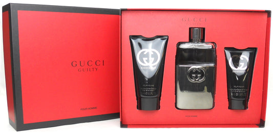 Gucci Guilty Pour Homme Mens set 3.0 oz. Eau de Toilette Spray +2.5 oz.A/S/Balm + 1.6 oz.Sh/Gel. Brand new
