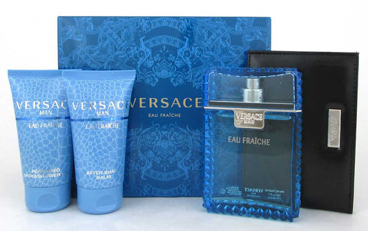 Versace Eau Fraiche Set: 3.4oz EDT Spray+1.7oz A/S Balm & Gel+Wallet