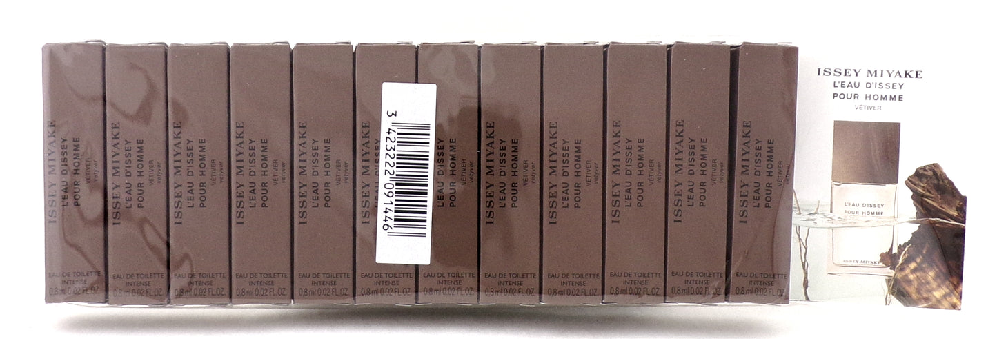 L'Eau D'Issey Pour Homme Vetiver by Issey Miyake 0.02 oz./ 0.8 ml. Eau de Toilette Intense Vial Spray for Men. New. Lot of 12