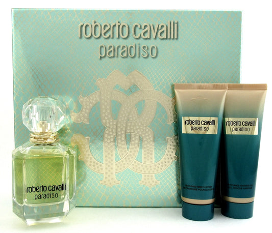 Roberto Cavalli Paradiso Gift Set: EDP 2.5oz+B/L 2.5oz+Sh/Gel 2.5oz
