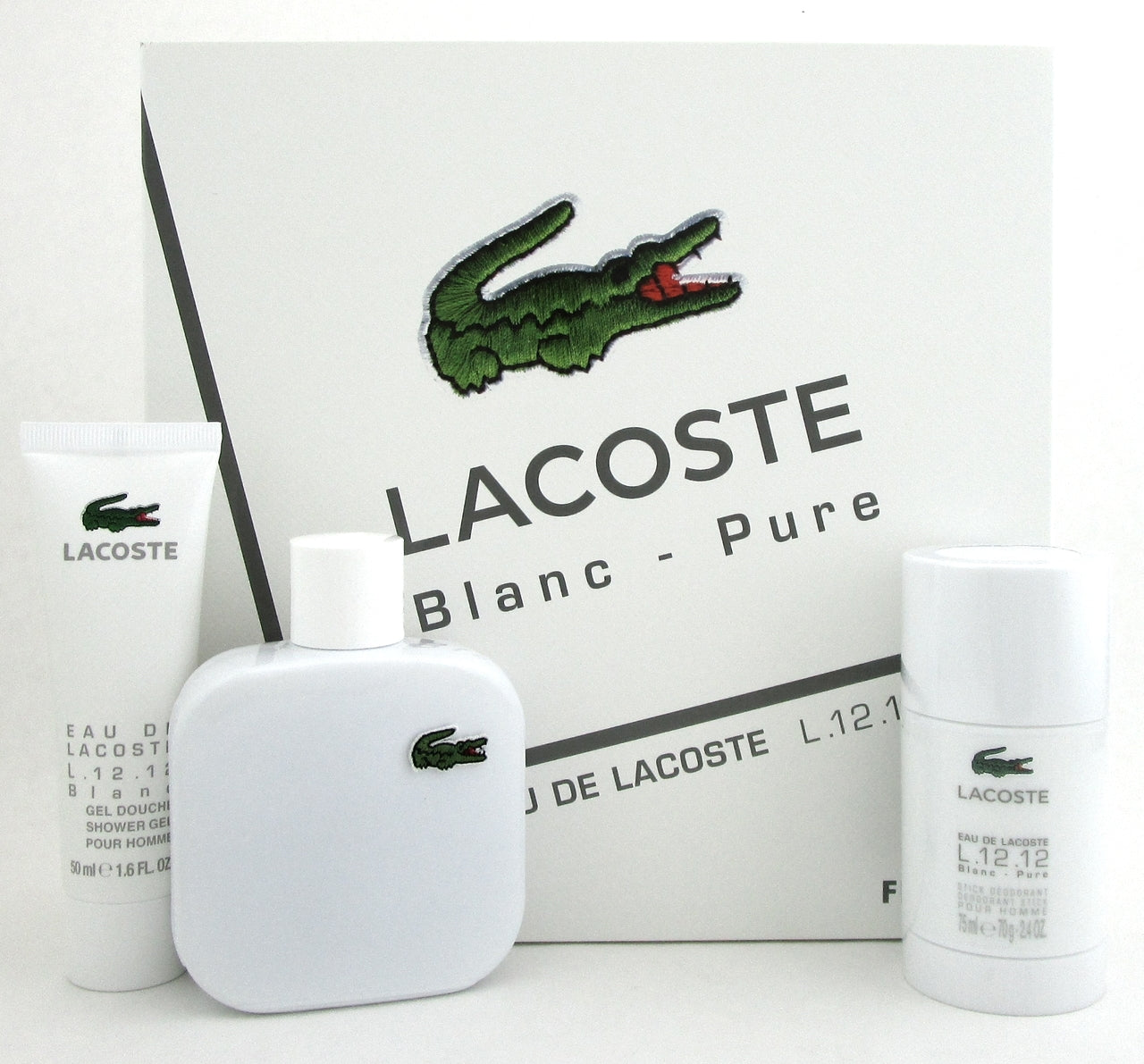 Eau de Lacoste L.12.12 Blanc 3.3 oz.Gift Set for Men.New in Hard Box